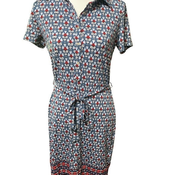 Max Studio Blue and Red Tie Front Midi Dress Polo Collar, NWT, Size Small - Picture 1 of 12